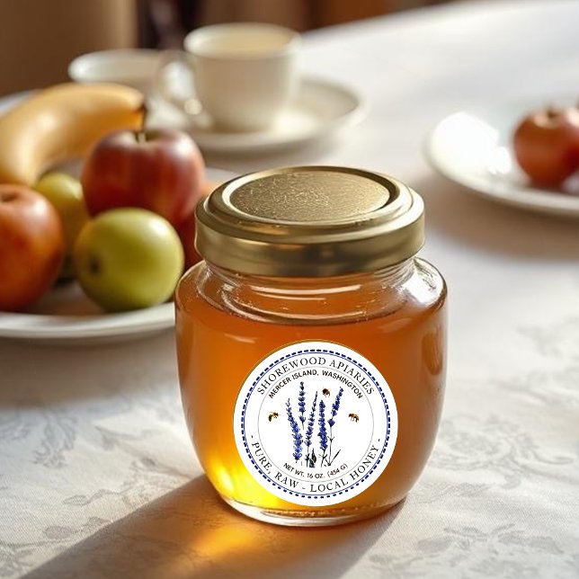 Bienen- und Lavendelhonigetikett mit gestrichelten Runder Aufkleber (Von Creator hochgeladen)