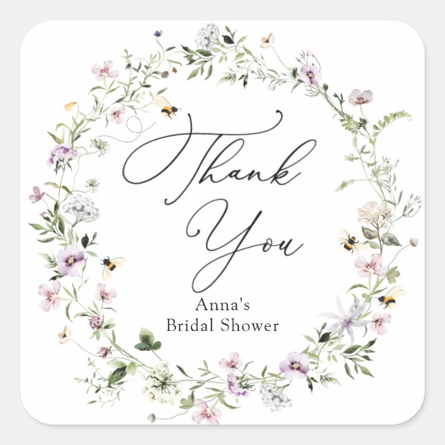 Bienen und Lavender Wildblume Brautparty Quadratischer Aufkleber (Vorderseite)