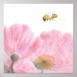 Bienen und Rosa Blume Farbige Bleistift Kinderzimm Poster