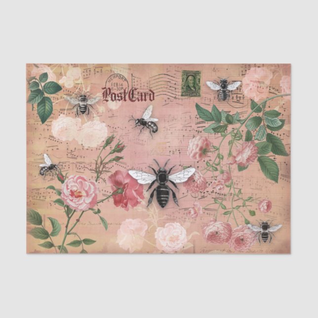 Bienen und Rose Ephemera Seidenpapier (Vorderseite)