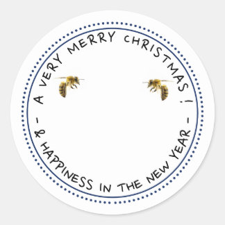 Bienen und Vintage Bluebells Sehr frohe Weihnachte Runder Aufkleber