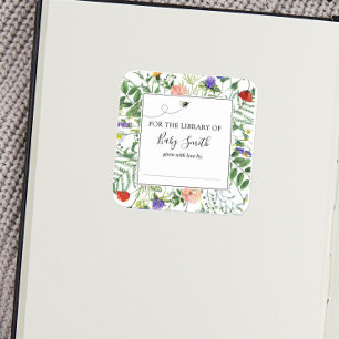 Bienen und Wildblume Baby Dusche Buchzeichen Aufkl Quadratischer Aufkleber