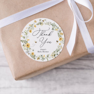 Bienen und Wildblume Babydusche Geschenketiketten Runder Aufkleber