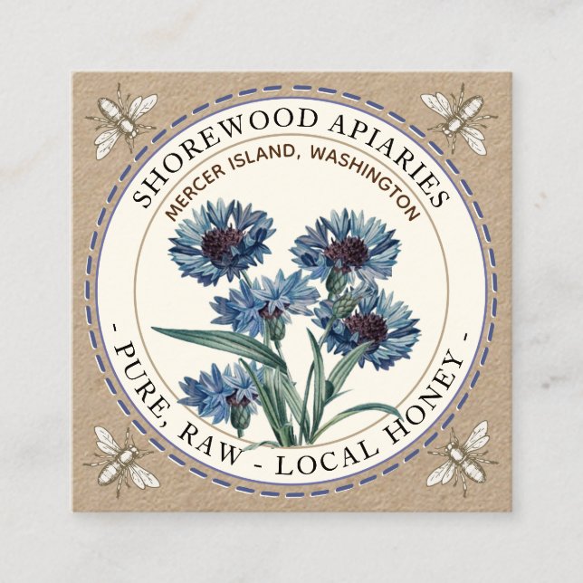 Bienen und Wildblume Honey Kraft Business Card Quadratische Visitenkarte (Vorderseite)