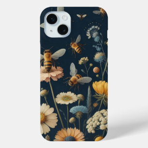 Bienen und Wildblumen auf Dunkelblau Case-Mate iPhone Hülle