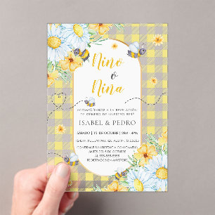 Bienen & Weiße Blume Gingham Spanish Gender Reveal Acryleinladungen