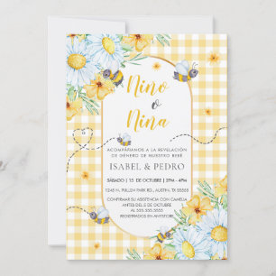Bienen & Weiße Blume Gingham Spanish Gender Reveal Einladung