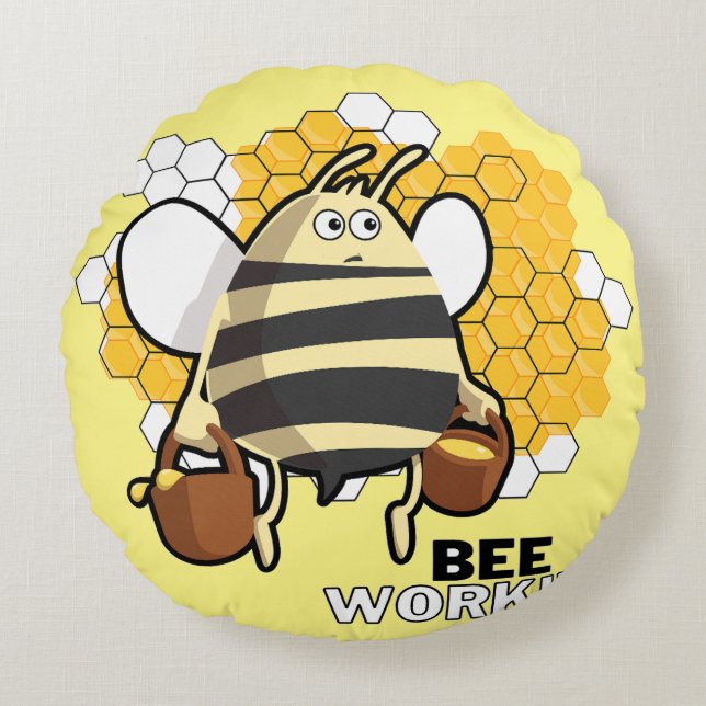 Bienenarbeit Rundes Kissen (Vorderseite)