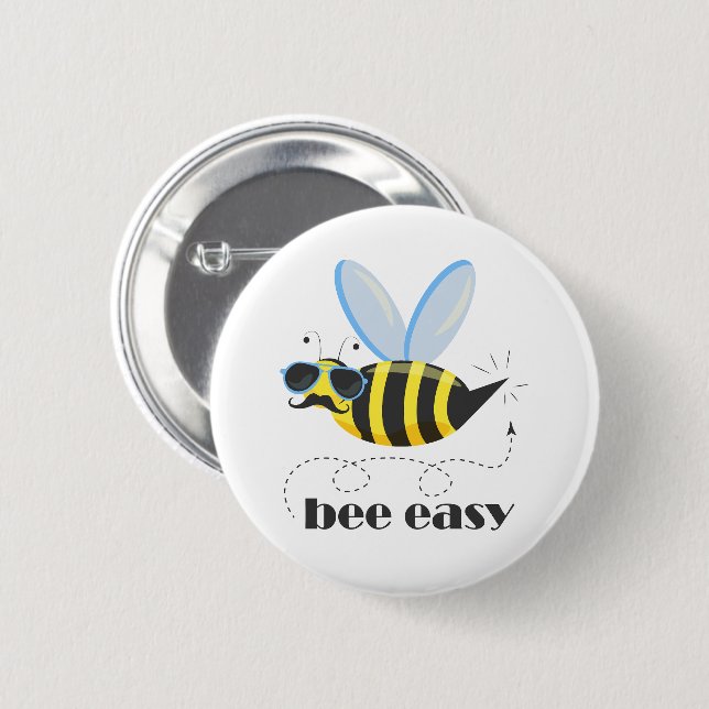 Bienenfigur mit Schnurrbart-Sonnenbrille Bee Easy Button (Vorne & Hinten)
