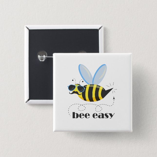 Bienenfigur mit Schnurrbart-Sonnenbrille Bee Easy Button (Vorne & Hinten)