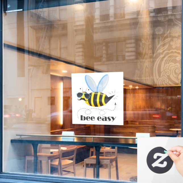 Bienenfigur mit Schnurrbart-Sonnenbrille Bee Easy Fensteraufkleber (Café-Fenster)