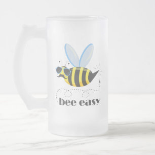 Bienenfigur mit Schnurrbart-Sonnenbrille Bee Easy Mattglas Bierglas