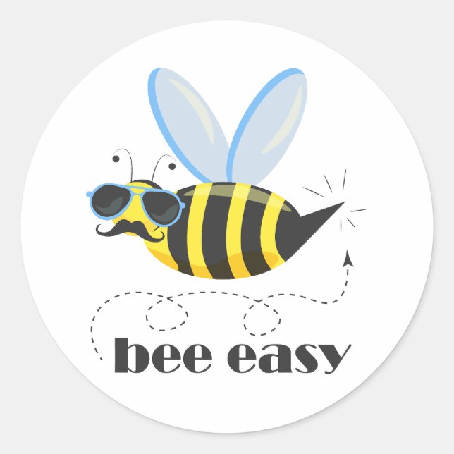 Bienenfigur mit Schnurrbart-Sonnenbrille Bee Easy Runder Aufkleber (Vorderseite)