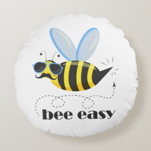 Bienenfigur mit Schnurrbart-Sonnenbrille Bee Easy Rundes Kissen