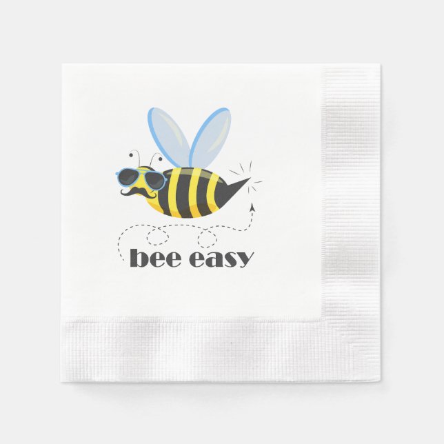 Bienenfigur mit Schnurrbart-Sonnenbrille Bee Easy Serviette (Vorderseite)