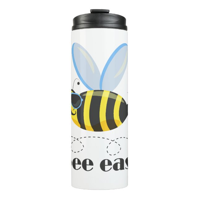 Bienenfigur mit Schnurrbart-Sonnenbrille Bee Easy Thermosbecher (Vorderseite)