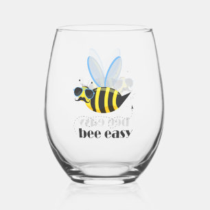 Bienenfigur mit Schnurrbart-Sonnenbrille Bee Easy Weinglas Ohne Stiel