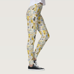 Bienenfloral Vintages Patchwork gelb und blau Leggings