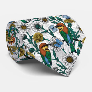 Bienenfresser, blaue Schmetterlinge und Gänse auf  Krawatte