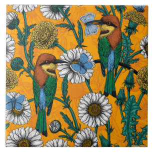 Bienenfresser, Blauschmetterlinge und Gänseblümche Fliese