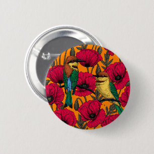 Bienenfresser und Mohn auf Orange Button