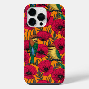 Bienenfresser und Mohn auf Orange iPhone 14 Pro Max Hülle