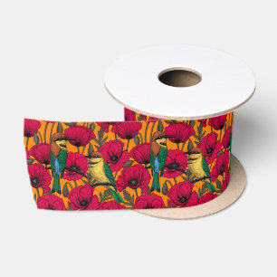 Bienenfresser und -mohn auf Orange Satinband