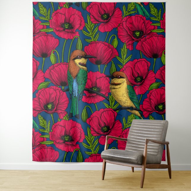 Bienenfresser und -mohn wandteppich (Beispiel)