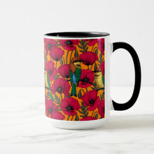 Bienenfresser und Mohnblumen auf Orange Tasse