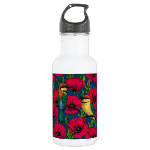 Bienenfresser und Mohnblumen Edelstahlflasche