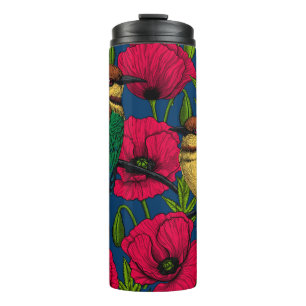 Bienenfresser und Mohnblumen Thermosbecher