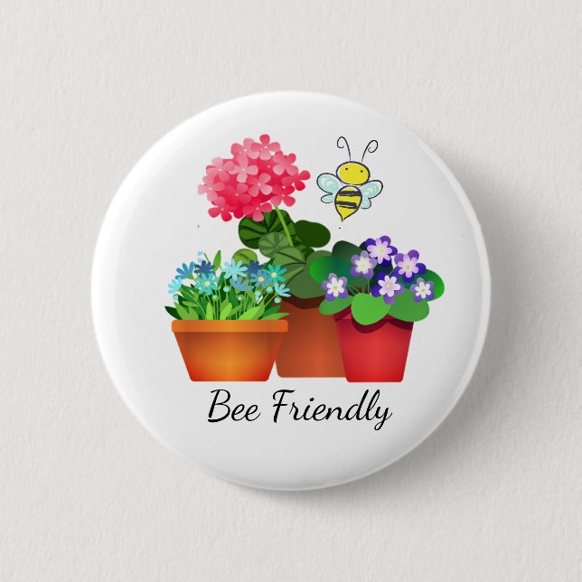 Bienenfreundlicher Blumenkübel-Garten-Button Button (Vorderseite)