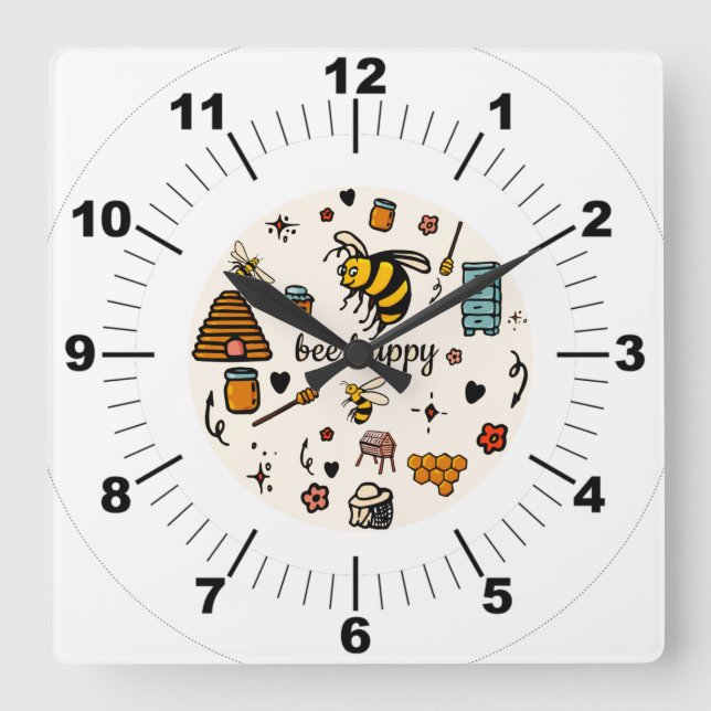 Bienenfröhliche niedliche Bienenart Quadratische Wanduhr (Vorderseite)