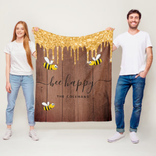Bienenfröhliche Rustikbienen-Monogramm Fleecedecke