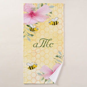 Bienengelbe Honigwabenflocken-Monogramm Badehandtuch