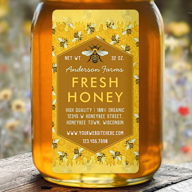 Bienenhalter Honey Jar Labels Honeycomb Bees (Von Creator hochgeladen)