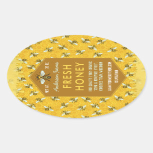 Bienenhalter Honey Jar Labels Honeycomb Bees Ovaler Aufkleber