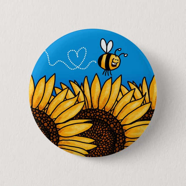 Bienenhintersonnenblumeknopf Button (Vorderseite)