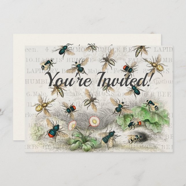 Bienenkleiferin Königin Bienen Antike Einladung (Vorne/Hinten)