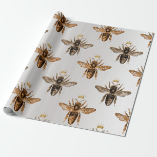 Bienenkönigin Honig Bronze Grau Vintage Krone Geschenkpapier