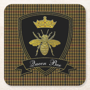 Bienenkönigin-Tweed Ihr Text Rechteckiger Pappuntersetzer