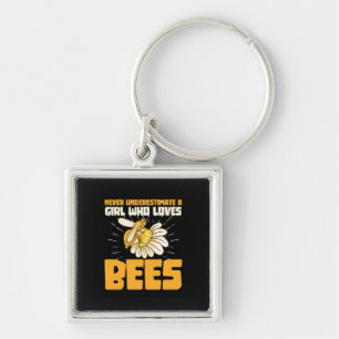 Bienenkopfgeschenk Ein Mädchen, das Bienen Liebe Schlüsselanhänger