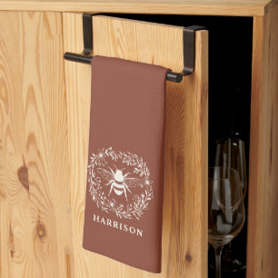 Bienenkranz Familienmonogramm Terrakotta Geschirrtuch