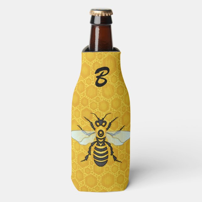 Bienenkraut Monogram Honeybee Beehive Flaschenkühler (Flaschenvorderseite)