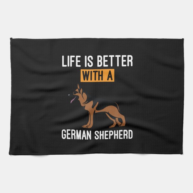 Bienenkunst mit deutschem Schäferhund Geschirrtuch (Horizontal)