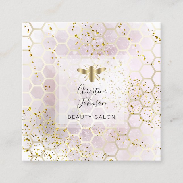 Bienenlogo auf IMITATEN Glitzer Wabenrübe Quadratische Visitenkarte (Vorderseite)