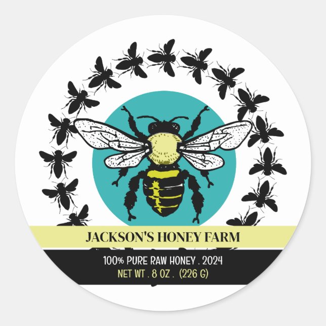 Bienenlogo - Beeyard, Honey Farm Product Label Runder Aufkleber (Vorderseite)