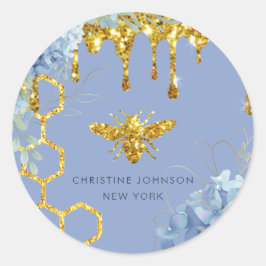 Bienenlogo und blaue Hydrangea Runder Aufkleber