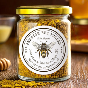 Bienenpollen-Einmachaufkleber mit Vintage-Biene Runder Aufkleber