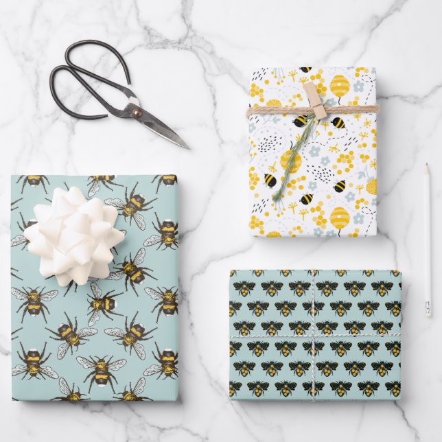 Bienensortiment: Sechs Wrapping Paper Sheets Geschenkpapier Set (Vorderseite)